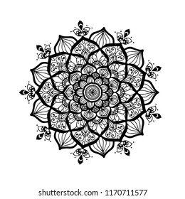 Mandala.Circle lace ornament, round ornamental geometric doily pattern, black and white collection.Book art.