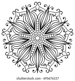 mandala.Coloring for adults Decor for your design, round pattern with lots of details. Oriental style, floral black pattern, isolated on white background. Circle lace ornament. Monochrome mandala