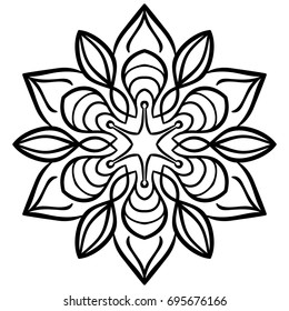 mandala.Coloring for adults Decor for your design, round pattern with lots of details. Oriental style, floral black pattern, isolated on white background. Circle lace ornament. Monochrome mandala