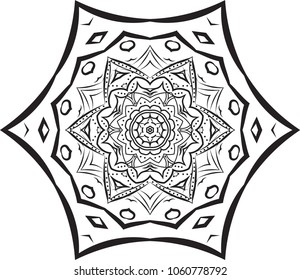 mandala-hand drawing-black-Hand drawn abstract mandala design. Vector oriental round pattern. Coloring book element
