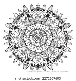 A mandala-like circular pattern. Mandala of henna tattoos. Mehndi style. Oriental-style decorative pattern. Isolated. Tribal floral ornament, Page from a coloring book.
