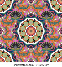 Mandalas background. Blue, pink, dark. Doodles. Vector illustration.