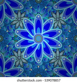 Mandalas background. Blue, white. Petals. Vector illustration.