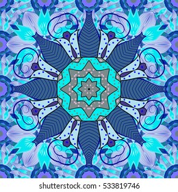 Mandalas background. Blue, white Winter Vector illustration