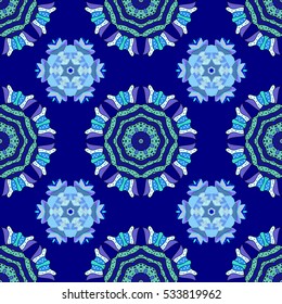 Mandalas background. Blue, white Winter Vector illustration