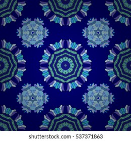 Mandalas background. Blue, white Winter Vector illustration. Radial gradient shape.