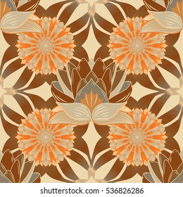 Mandalas background. Brown, beige. Lotus. Vector illustration.
