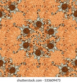 Mandalas background. Brown, orange, white. Doodles. Vector illustration.