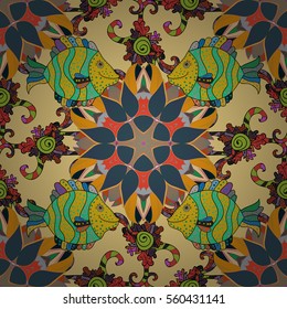 Mandalas background. Colorful elements. Vector illustration. Fish. Radial gradient shape.