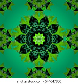 Mandalas background. Green, dark. Petals. Vector illustration. Radial gradient shape.