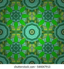 Mandalas background. Green. Doodles. Vector illustration. Radial gradient shape.
