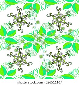 Mandalas background. Green leaves. White background. Vector illustration.