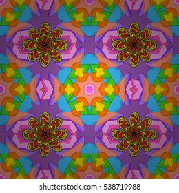 Mandalas background. Pink, yellow, green. Vector illustration. Radial gradient shape.