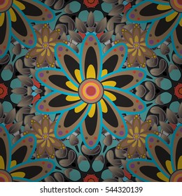 Mandalas background. Red, blue, yellow. Vector illustration. Radial gradient shape.