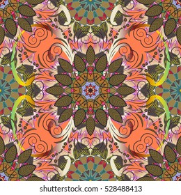 Mandalas background. Red, pink, beige. Petal. Vector illustration.