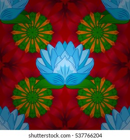 Mandalas background. Red, pink, blue. Lotus. Vector illustration. Radial gradient shadow.