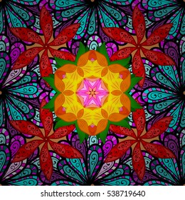 Mandalas background. Red, pink, blue. Petal. Radial gradient shape. Vector illustration.