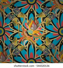 Mandalas background. Red, pink, blue. Petals. Vector illustration. Radial gradient shape.