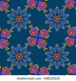 Mandalas background. Red, pink, blue. Fish. Petal flower. Radial gradient shadow. Vector illustration.