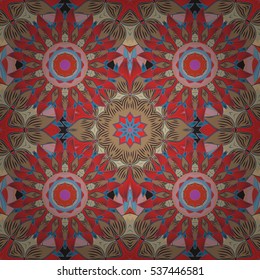 Mandalas background. Red, pink, brown. Petal. Vector illustration.