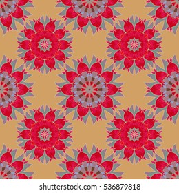Mandalas background. Red, pink, grey. Petals. Vector illustration.