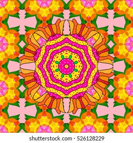 Mandalas background. Red, pink, orange. Vector illustration.