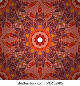 Mandalas background. Red, pink, orange. Vector illustration.