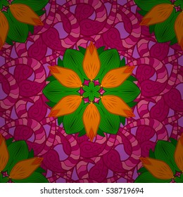 Mandalas background. Red, pink, orange, green. Stripe. Vector illustration. Radial gradient shape.