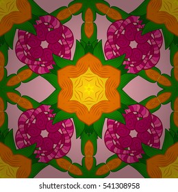 Mandalas background. Red, pink, orange, green. Radial gradient shape. Vector illustration.