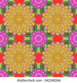 Mandalas background. Red, pink, orange. Vector illustration.
