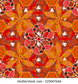 Mandalas background. Red, pink, white. Stripe. Vector illustration.
