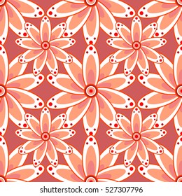 Mandalas background. Red, pink, white. Petal flowers. Vector illustration.