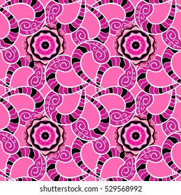 Mandalas background. Red, pink, white. Stripe. Vector illustration.