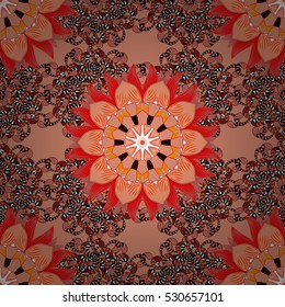 Mandalas background. Red, pink, white. Petal flowers. Vector illustration.