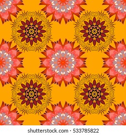 Mandalas background. Red, pink, white. Petal. Vector illustration.