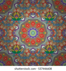 Mandalas background. Red, pink, white. Blue. Vector illustration.
