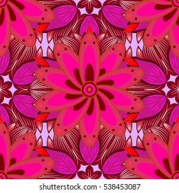 Mandalas background. Red, pink, white. Petals. Vector illustration.