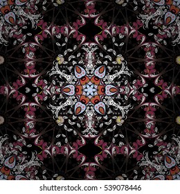 Mandalas background. Red, pink, white. Black. Vector illustration.