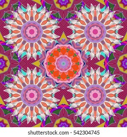 Mandalas background. Red, pink, white. Stripe. Vector illustration.