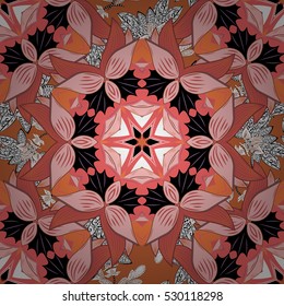 Mandalas background. Red, pink, yellow, orange. Petal. Vector illustration.