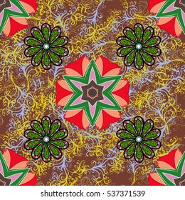 Mandalas background. Red, pink, yellow. Green. Vector illustration.