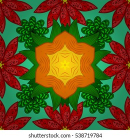 Mandalas background. Red, yellow, orange, green. Radial gradient shape. Vector illustration.