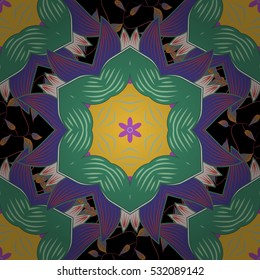 Mandalas background. Stripe. Vector illustration. Black, green, petals, yellow.