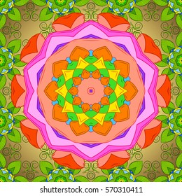 Mandalas background. Vector illustration texture. Colorful elements. Radial gradient shape.