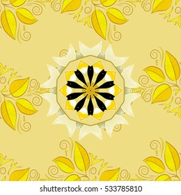 Mandalas background. Yellow, black, white. Petal. Vector illustration.