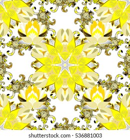 Mandalas background. Yellow, brown, white. Petals. Vector illustration.