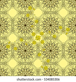 Mandalas background. Yellow. Rounds. Petal flowers. Vector illustration.