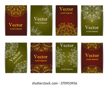 Mandalas card collection. Vector round ornaments collection with mandala circular pattern, business cards set. Round Ornament Pattern. Hand drawn background. Islam, Arabic, Indian, ottoman motifs.