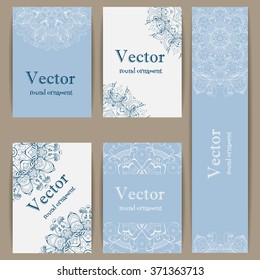 Mandalas card collection. Vector round ornaments collection with mandala circular pattern, business cards set. Round Ornament Pattern. Hand drawn background. Islam, Arabic, Indian, ottoman motifs.