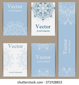 Mandalas card collection. Vector round ornaments collection with mandala circular pattern, business cards set. Round Ornament Pattern. Hand drawn background. Islam, Arabic, Indian, ottoman motifs.